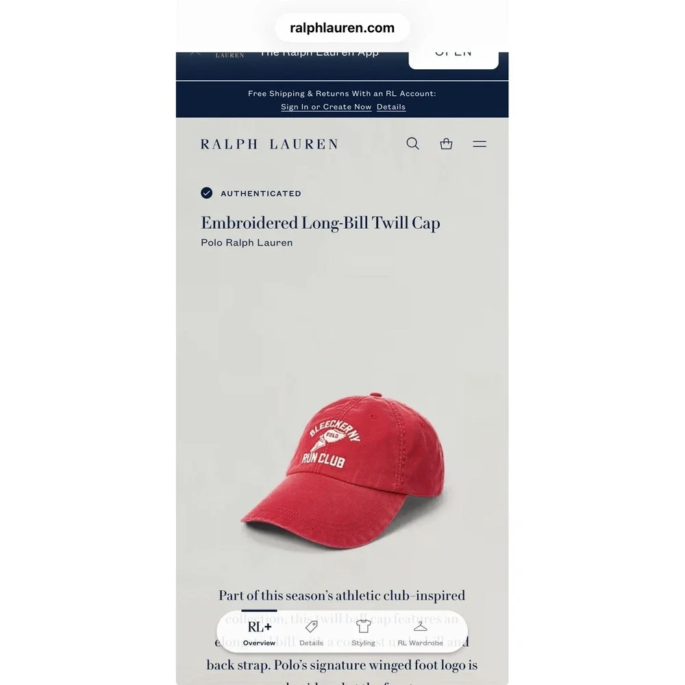 Polo Ralph Lauren Embroidered Long-Bill Twill Cap Bleeker NY Run Club Red NWT